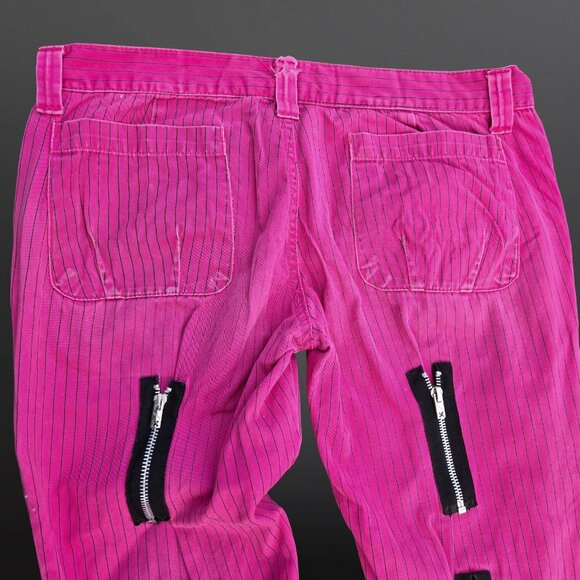 Vintage Tripp NYC Pink Black Pinstriped Pants Buckles Zippers Size 11 Low Rise - Picture 9 of 12